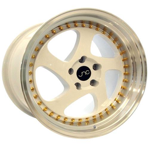 JNC Wheels JNC034 White Machined Lip Gold Rivets